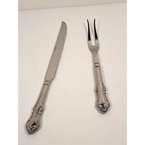 Reed & Barton Shubert 18/10 Stainless Steel Carving Set Knife and Fork Scroll